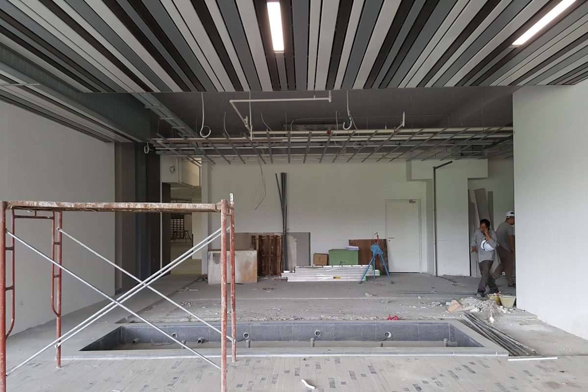 Interior of a building undergoing renovation and construction work